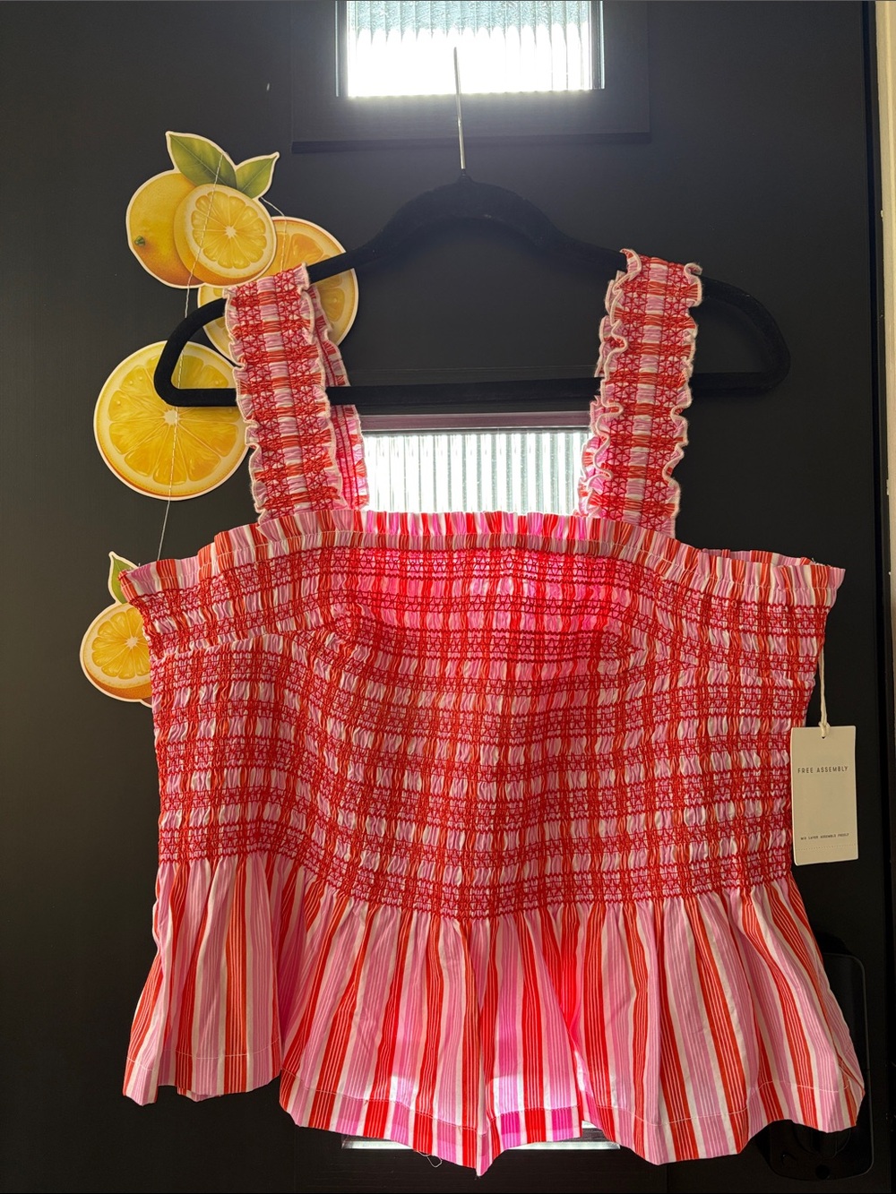 Free Assembly Red & White Smocked Ruffle Tank Top NWT